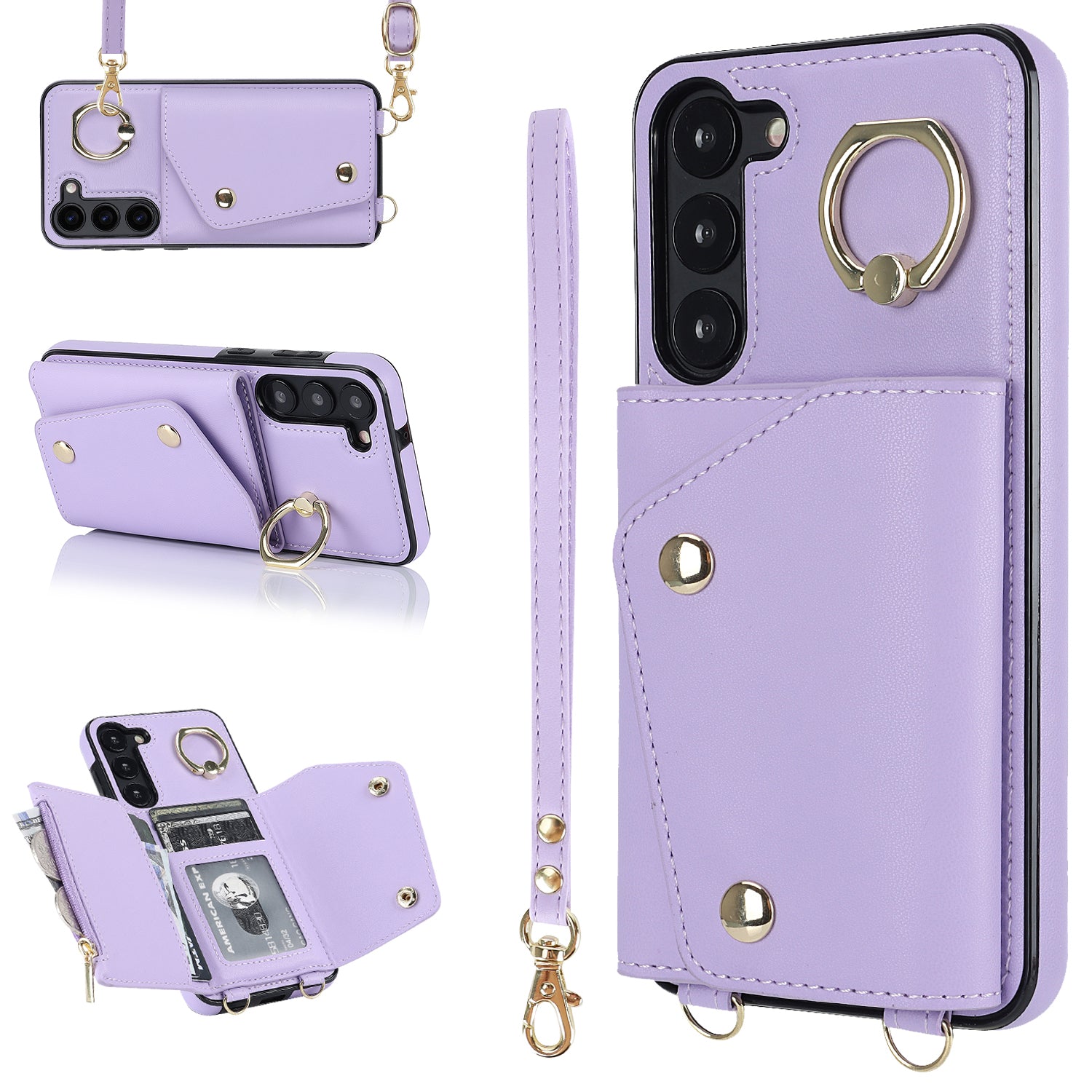 Crossbody Phone Case for Samsung Galaxy S23 Kickstand Zipper Wallet PU Leather Coated TPU Cover Crossbody Phone Case for Samsung Galaxy S23 Kickstand Zipper Wallet PU Leather Coated TPU Cover